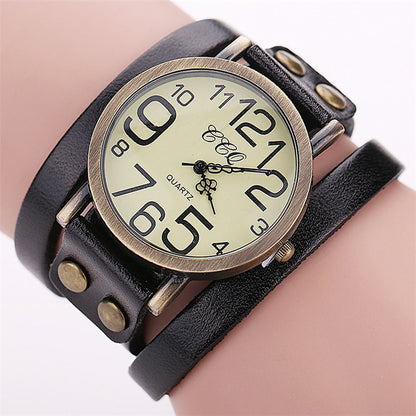 First Layer Cowhide Retro Watch Retro Three-circle Watch Men's And Women's Casual Watch