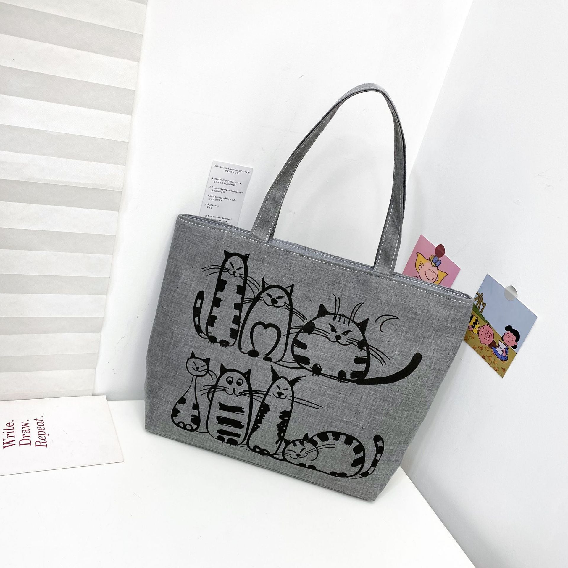 Canvas Printed Women's Tote Bag Casual Student Shoulder Portable Shopping Bag