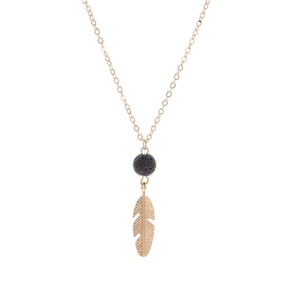 Black Round Bead Feather Pendant Necklace Item Jewelry Sweater Chain