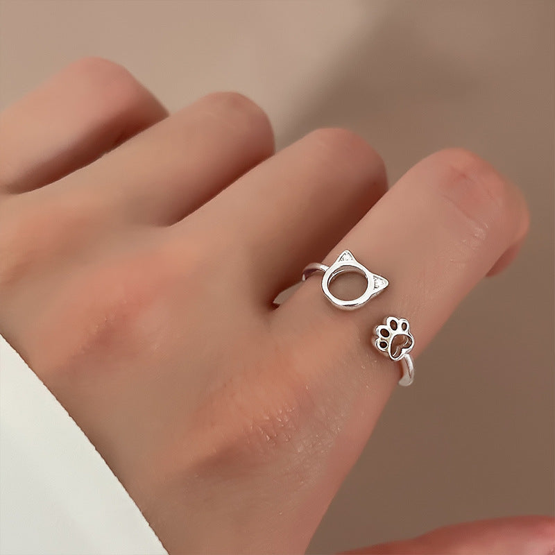 Cut-out Kitten Diamond Ring Animal Cute Cat Claw Ring