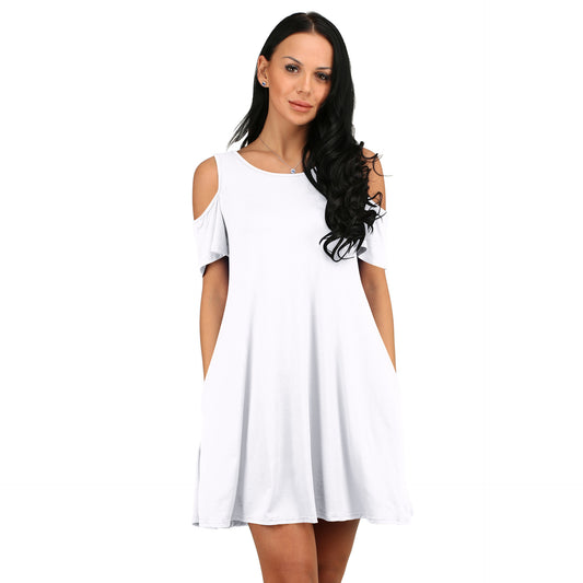 Loose strapless short sleeve pocket dress