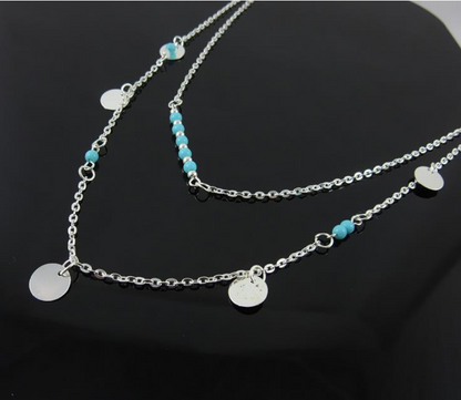 Europe and the United States foreign trade multi-layer round turquoise pendant necklace fashion trend temperament wild clavicle chain jewelry C054