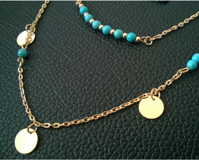 Europe and the United States foreign trade multi-layer round turquoise pendant necklace fashion trend temperament wild clavicle chain jewelry C054