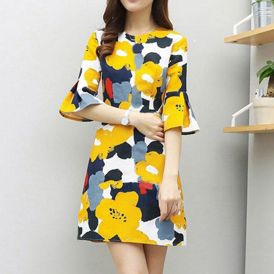 Wild temperament slim print dress