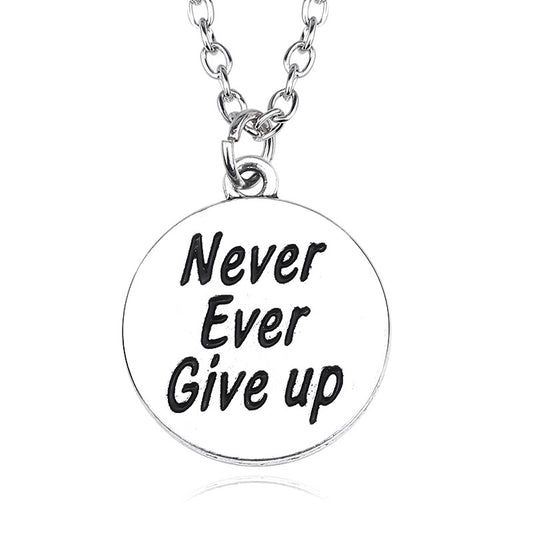 Round English Alphabet Sign Never Give Up Inspirational Necklace