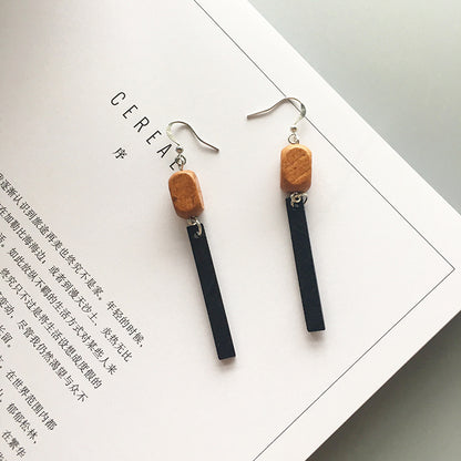 Korean Simple Earrings Retro Hit Color Geometric Wood Earrings Tassel Long Original Wood Earrings Female