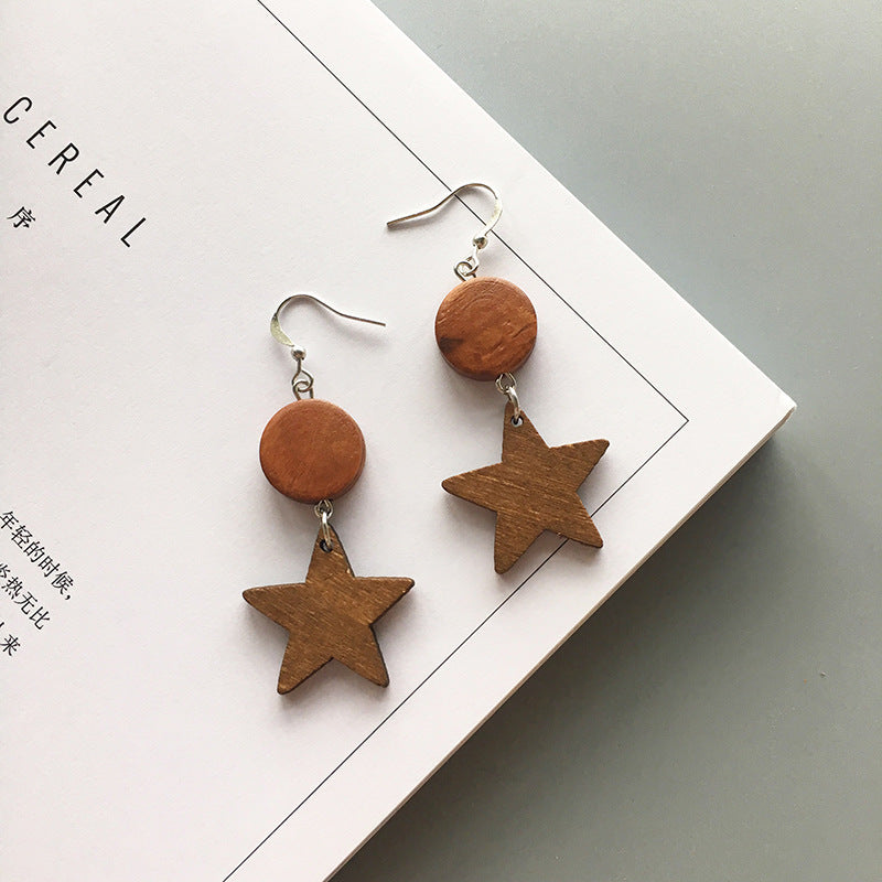 Korean Simple Earrings Retro Hit Color Geometric Wood Earrings Tassel Long Original Wood Earrings Female