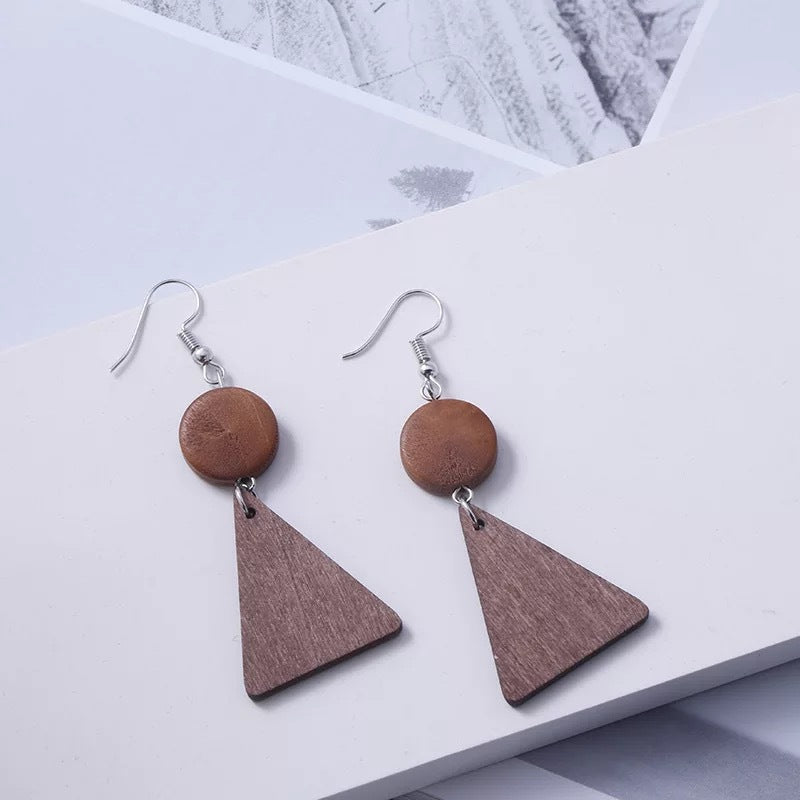 Korean Simple Earrings Retro Hit Color Geometric Wood Earrings Tassel Long Original Wood Earrings Female