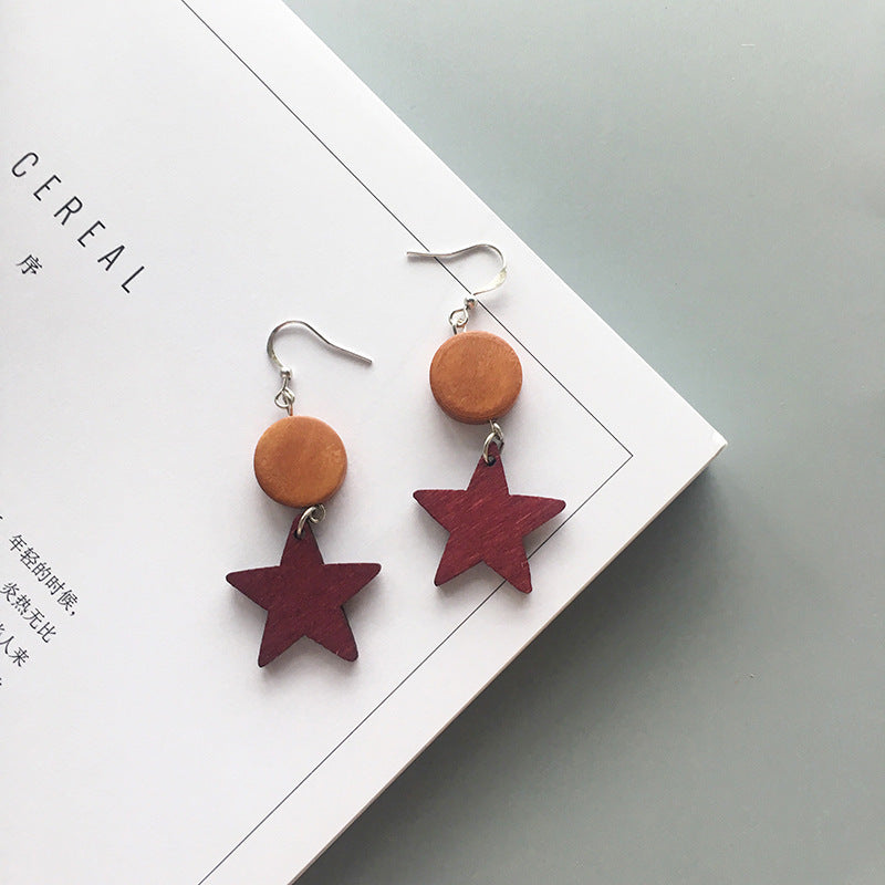 Korean Simple Earrings Retro Hit Color Geometric Wood Earrings Tassel Long Original Wood Earrings Female