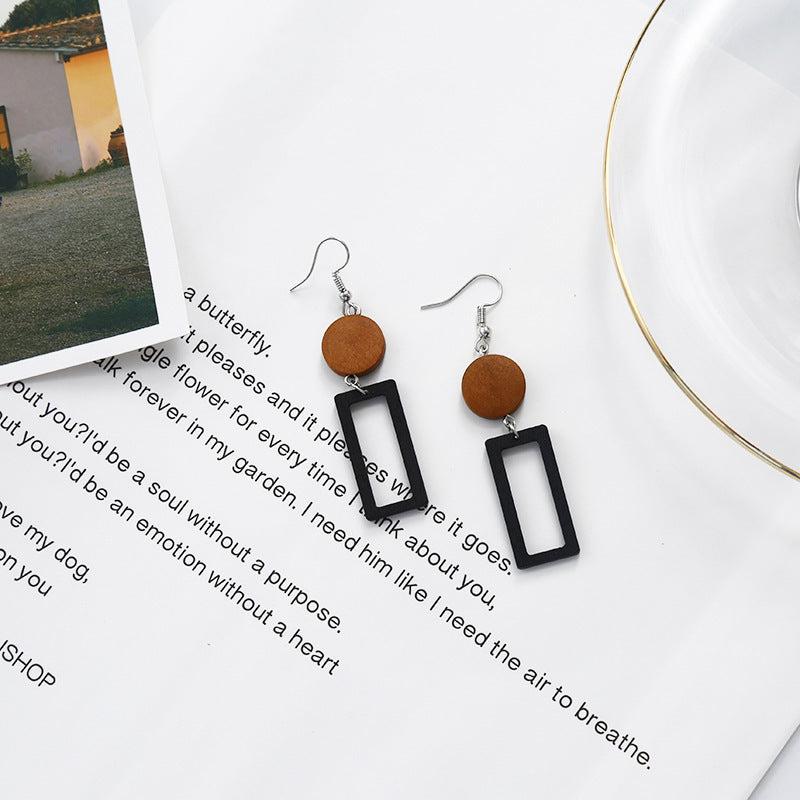 Korean Simple Earrings Retro Hit Color Geometric Wood Earrings Tassel Long Original Wood Earrings Female