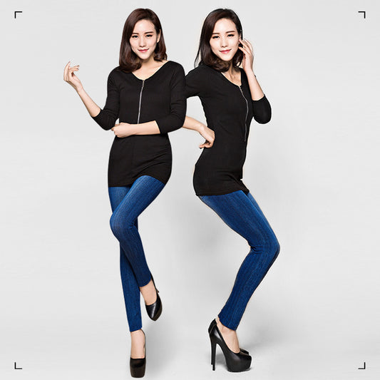 Spring, Autumn And Summer Women's Pure Blue Skinny Skinny Denim Leggings Cotton Printed Outer Wear Factory Outlet