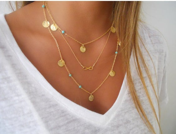 Simple And Simple Round Turquoise Leaves With Multiple Layers Necklace