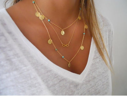 Simple And Simple Round Turquoise Leaves With Multiple Layers Necklace