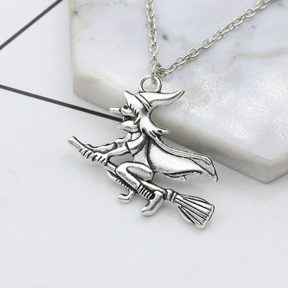 Witch Necklace Riding A Broom