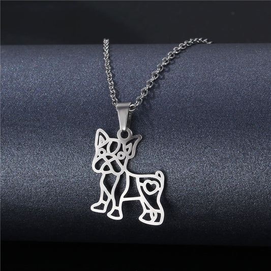 Cute Dog Gold And Silver Color Pendant NecklaceStainless Steel Dog Pendant Collarbone Chain Jewelry