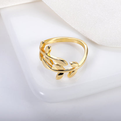 Adjustable Leaf Opening Ring 18k Gold Plated Ring Double Branch Ring