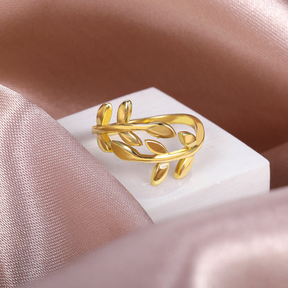 Adjustable Leaf Opening Ring 18k Gold Plated Ring Double Branch Ring