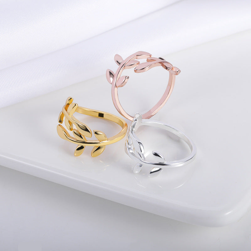 Adjustable Leaf Opening Ring 18k Gold Plated Ring Double Branch Ring