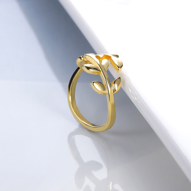 Adjustable Leaf Opening Ring 18k Gold Plated Ring Double Branch Ring