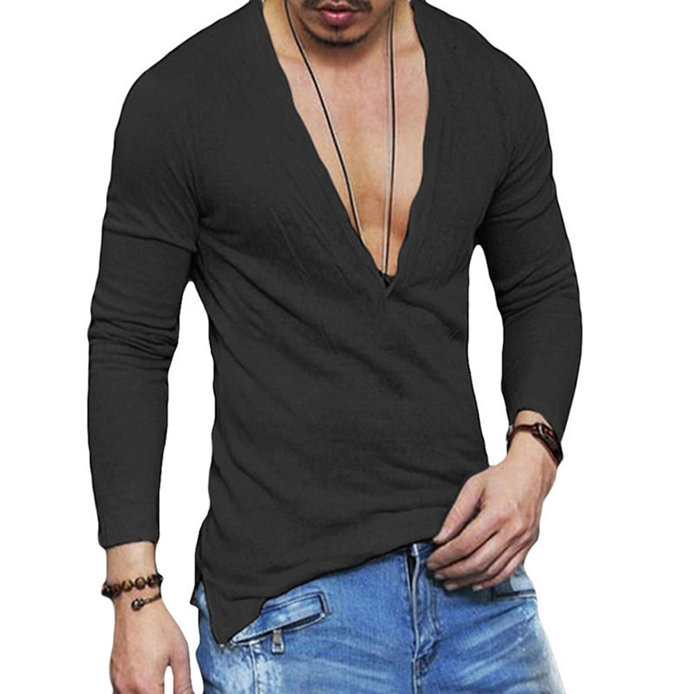 New Trendy Casual Fashion Pullover Breathable V-neck Long-sleeved T-shirt
