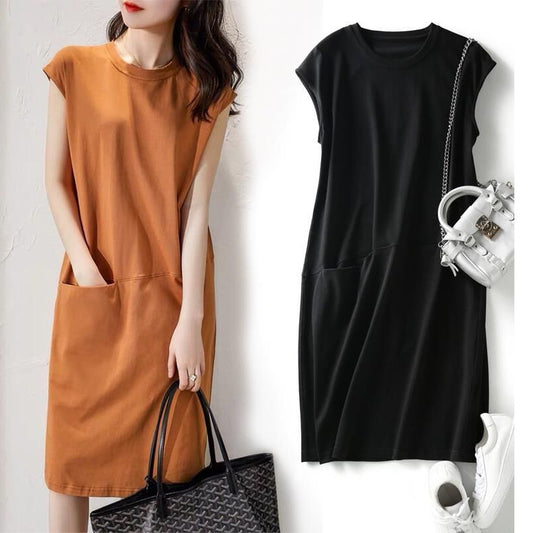 Slim solid color T-shirt dress