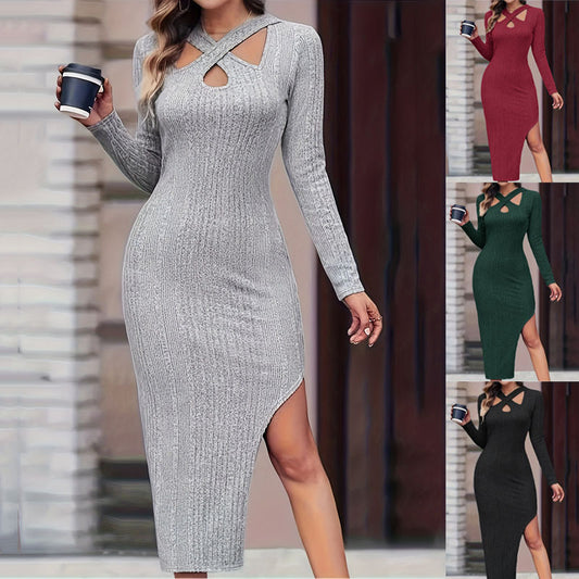 Women's V-neck Split Hip Dress