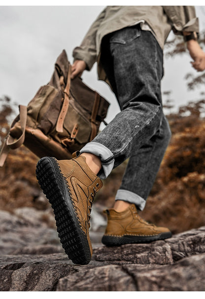 Men's Winter Fleece-lined High-top Leather Shoes