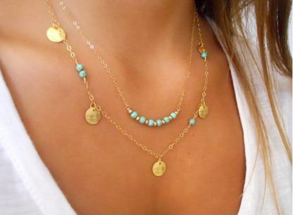 Europe and the United States foreign trade multi-layer round turquoise pendant necklace fashion trend temperament wild clavicle chain jewelry C054