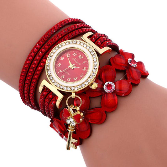 winding watch alloy diamond four flowers velvet bracelet watch