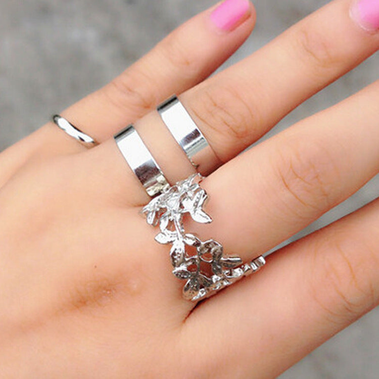 Tree Leaf Three-Piece Metal Joint Ring