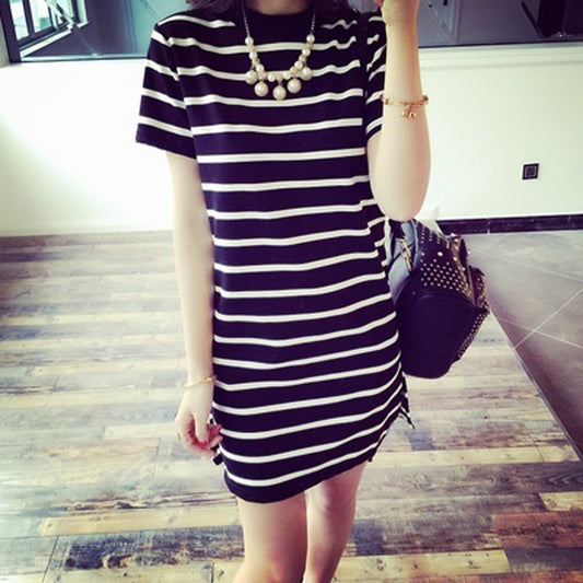 Striped Loose Horizontal Stripes Ladies Dress