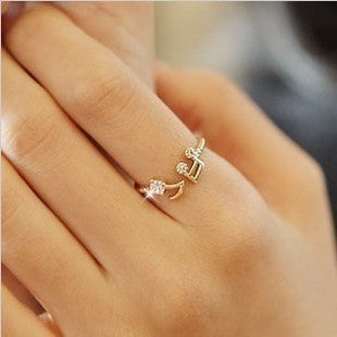 Fashion Rhinestone Note Opening Alloy Ring