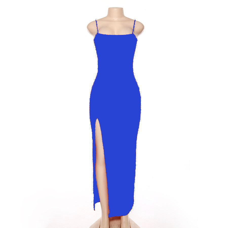 Women's Pure Color Split Suspender Dress