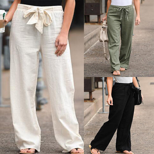 Cotton and linen loose waist slim trousers