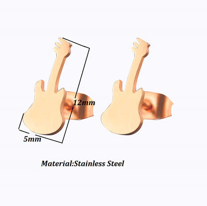 European And American Stainless Steel Guitar Stud Earrings For Women Fashion Minimalism Earrings