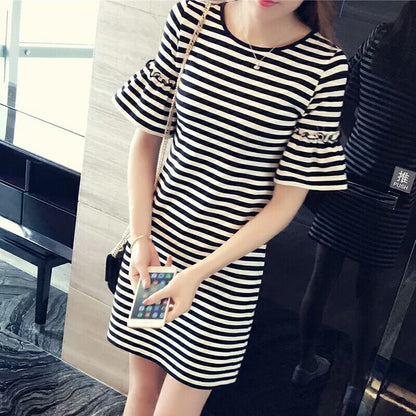 Trumpet Sleeve Stripe Shirt Dress