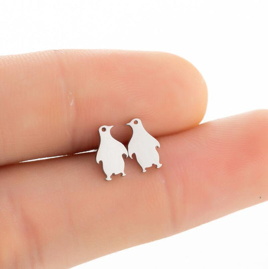 Cute Stainless Steel Penguin Stud Earrings Ladies Simple