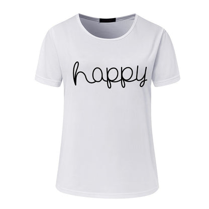 HAPPY European And American Fashion Lettering Ladies Short-sleeved T-shirt