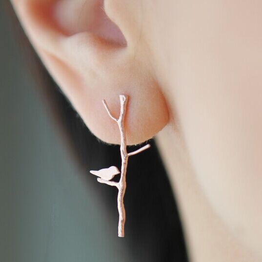 Simple leaf bird earrings