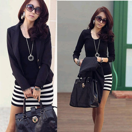 Striped Stitching Casual Slim Dress