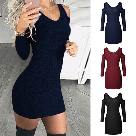 Women's Off-the-shoulder Slim-fit Sexy Sunken Striped Dress