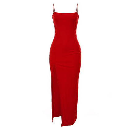 Women's Pure Color Split Suspender Dress