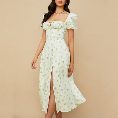 Spring New Printed French Style Floral Slim-fitting Strap Dress For Women