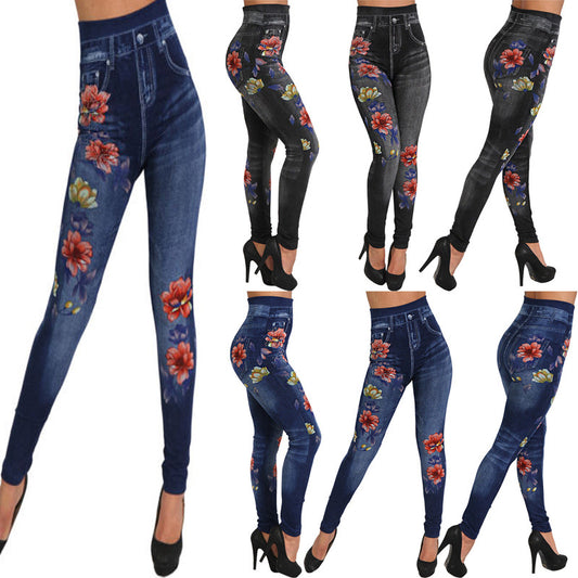 Seamless Cotton Imi Tation Denim Leggings