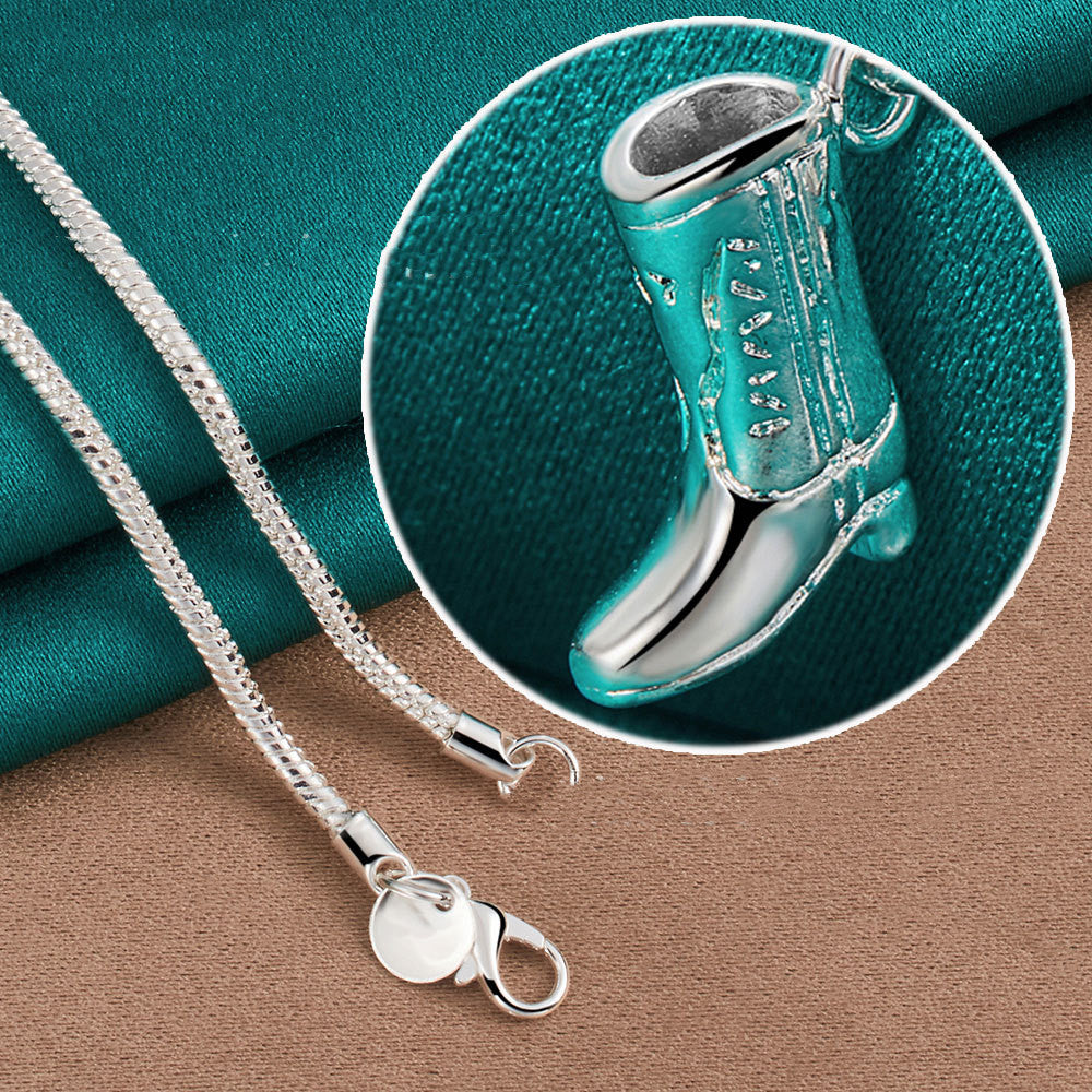 Silver Boots Pendant Necklace Jewelry