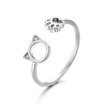 Cut-out Kitten Diamond Ring Animal Cute Cat Claw Ring