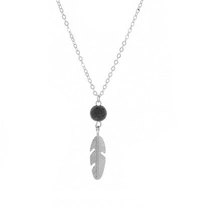 Black Round Bead Feather Pendant Necklace Item Jewelry Sweater Chain