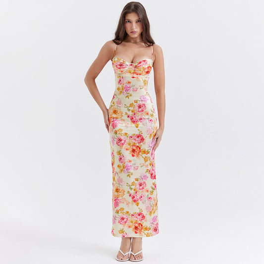 Elegant Strap Flower High Sense Fashion Long Skirt