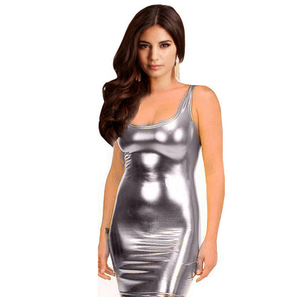 Women's Poly Urethane Leather Pullover Dress Fashion Nightclub Style