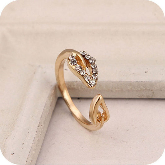 Fashion Simple Golden Leaf Rhinestone Ring